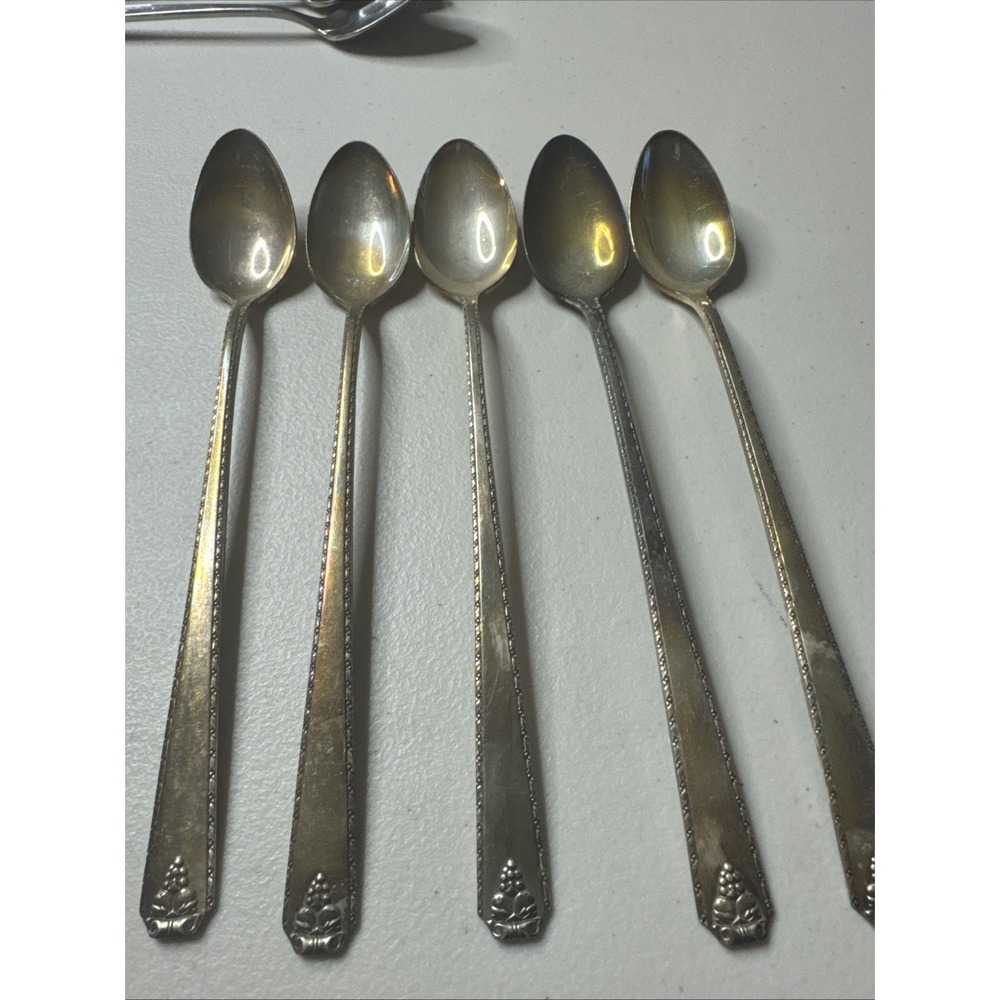 5-Oneida Prestige‎ Plate BORDEAUX Silverplate Solid Iced Tea Spoons 1945 Grape